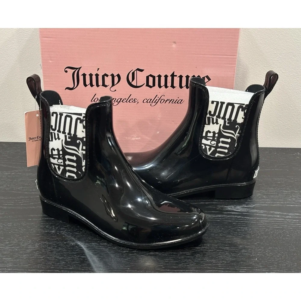 Juicy Couture Women's Romance‎ Black ankle rain boots Size 6 NEW